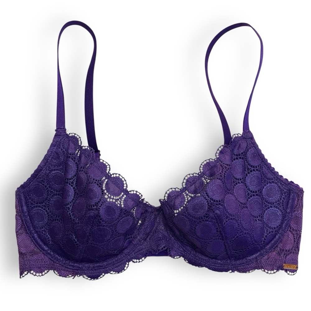 Savage x Fenty Sz 32D Mod on the Moon Metallic Lace Bra in Blue Dragonfly